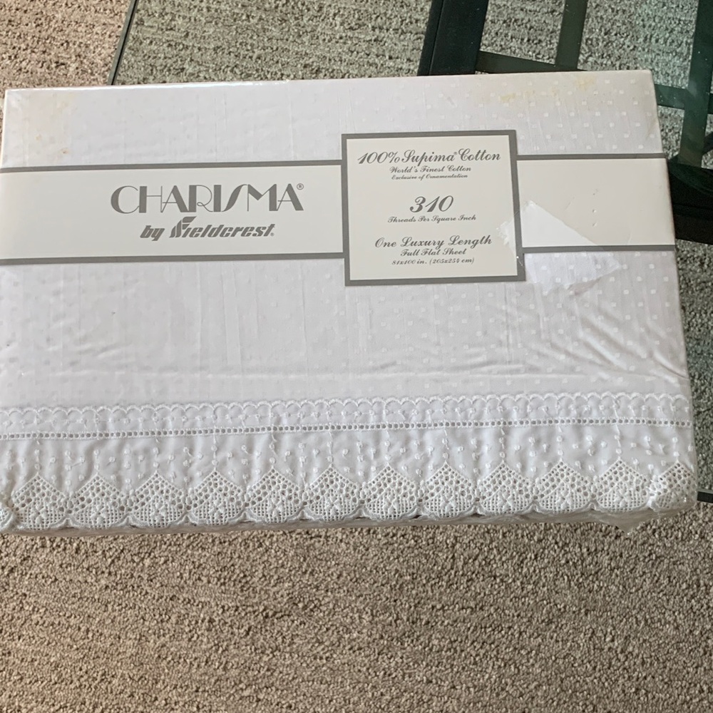 Charisma Lace 100% Suprima Cotton Eggshell FULL Flat Sheet NIP 310 TPI